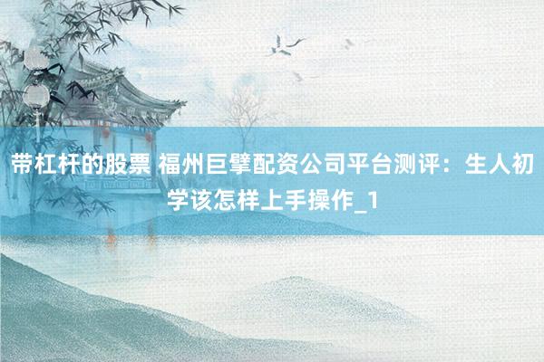 带杠杆的股票 福州巨擘配资公司平台测评:生人初学该怎样上手操作_1