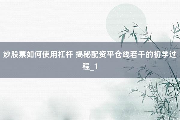 炒股票如何使用杠杆 揭秘配资平仓线若干的初学过程_1